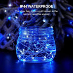 JMEXSUSS 4 Pack 50 LED Fairy Lights Battery Operated Silver Wire 16.1ft Waterproof Blue & White Twinkle Lights for Gifts Party Wedding Christmas Indoor Outdoor Decorations