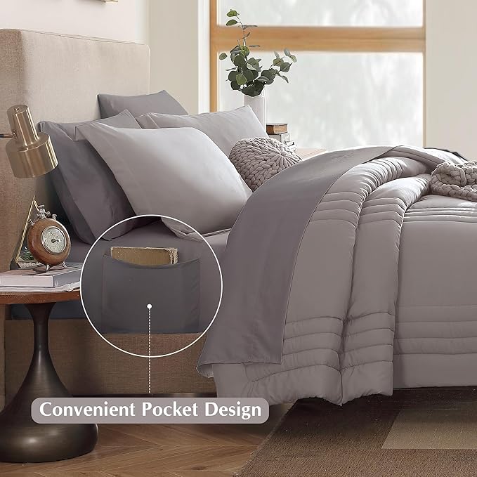 Monbix Full Comforter Set - 7 Pieces Cloud Purple Bed in a Bag Full Size Bedding Sets with Comforters, All Seasons Down Alternative Comforter with Sheets,Pillowcases & Shams