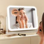 FENNIO Vanity Mirror with Lights 17''x13'' Makeup Mirror with Lights,Vanity Mirror Touch Screen with 3-Color Lighting,Dimmable,for Vanity Desk Tabletop White