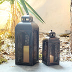 DECORKEY Luxury Lantern Decorative Outdoor & Indoor, Set of 2 (19’’&13’’) Metal Candle Lanterns Decor, Vintage Hanging Candle Holder for Front Porch Patio Wedding Farmhouse Home, Christmas Decorations