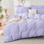 HYMOKEGE Light Purple Queen Comforter Set Seersucker 7 Pieces, All Season Luxury Bed in a Bag Queen for Bedroom, Bedding Set with Comforter, Sheets, Pillowcases & Shams