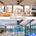 Sofucor Ceiling Fan No Light, 52 Inch Flush Mount Ceiling Fan With Remote Control, Indoor/Outdoor Ceiling Fans Without Lights, Reversible DC Motor, 3 Blade Solid Wood Ceiling Fans for Bedroom Patio