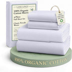 LANE LINEN 100% Organic Cotton Full Sheet Set, Low Pilling Fade Resistant Machine Washable Naturally Cooling Full Bed Sheets, Soft & Comfy Printed Cotton Bedding- Blue Ticking Stripe