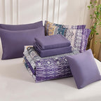 Cottolester Boho Comforter Set California King Size 8 Pieces,Violet Bohemian Striped Bed in a Bag, Paisley Soft Microfiber Bedding Comforter Set