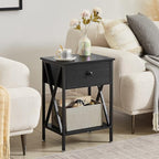VECELO Nightstands Set of 2, Modern Bedside End Tables, Night Stands with Drawer and Storage Shelf for Living Room Bedroom, Industrial Metal Frame