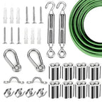 Globe String Light Suspension Kit, Outdoor Light Guide Wire, Vinyl Coated Stainless Steel Steel Cable，Include 50ft Transparent PVC and 304 Stainless Steel Wire Cable, Turnbuckle and Hooks
