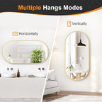 Delma Bathroom Wall Full Length Mirror for Wall, 48''x24'', Gold Oval for Bedroom Entryway Bathroom, Metal Framed Vanity(48''x24'',Gold)