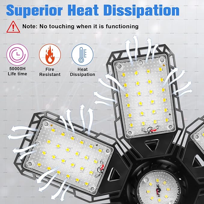 LED Garage Lights 1 Pack -180W, 18000LM 6500K Led Shop Light with 6+1 Deformable Panels, Basement Barn Light Garages Ceiling Lights, E26/E27 for Garage, Warehouse, Shop