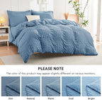 HYMOKEGE Mineral Blue California King Comforter Set Seersucker 7 Pieces, All Season Luxury Bed in a Bag for Bedroom, Bedding Set with Comforter, Sheets, Pillowcases & Shams