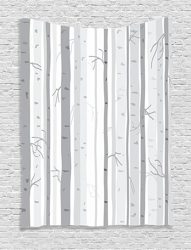 Ambesonne Grey Tapestry, Birch Trees Autumn Branches Forest Soft Colors in Modern Graphic Print, Wall Hanging for Bedroom Living Room Dorm Decor, 60" X 80", Grey Ceil