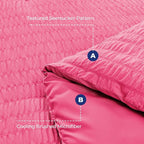 HYMOKEGE Hot Pink California King Comforter Set Seersucker 7 Pieces, All Season Luxury Bed in a Bag for Bedroom, Bedding Set with Comforter, Sheets, Pillowcases & Shams