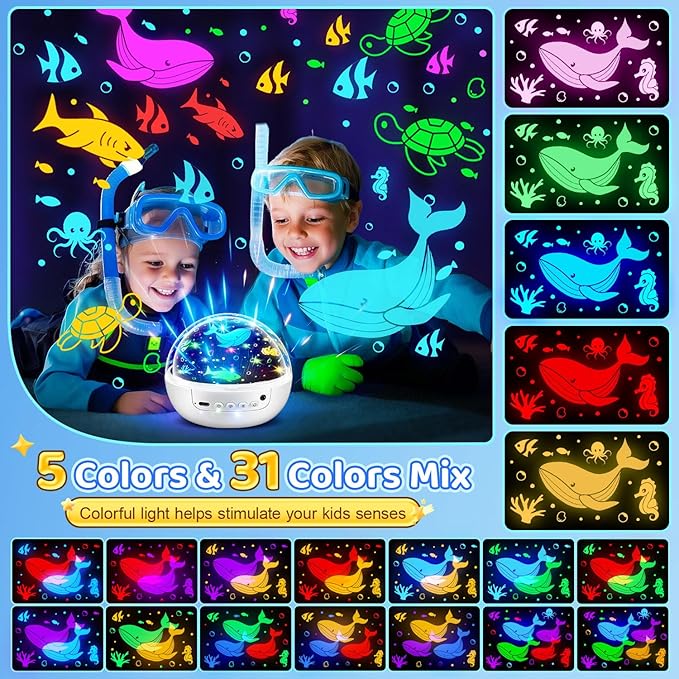 COOLNIGHT Christmas Room Decor, 93 Lighting+3 Films Christmas Projector Christmas Stuff, Remote+Dimmable+360° Slient Nightlight for Baby Nursery, Christmas Room Decorations, Moon Projector (White)