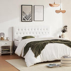 Tufted Upholstered Headboard Full Size, Solid Wood Head Board with Durable Metal Legs, Adjustable Height Full XL headboard from 37” to 51” Fabric Headboard in Modern Button Design, White