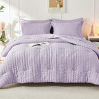 HYMOKEGE Lavender King Size Comforter Set Seersucker 7 Pieces, All Season Luxury Bed in a Bag for Bedroom, Bedding Set with Comforters, Sheets, Pillowcases & Shams