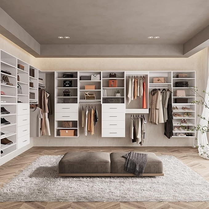 ROOMTEC 28.5" Double Hanging Closet Unit, Modular Closet System with Hanging Rod, Wardrobe Organizer for Bedroom or Walk-in Closet, Wall Mounted, Customizable Clothes Storage Unit, White