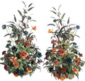 Ling's Moment 41" Tall Fall Free Standing Artificial Flowers Arrangements 2 pcs Wedding Arch Altar Stage Decorations Teal Burnt Orange For Ceremony Reception Church Backdrop Outdoor Aisle Floral Party