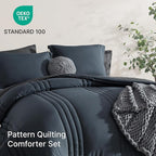 Monbix King Size Comforter Set - 7 Pieces Bed in a Bag King, Blue Gray Bedding Sets with Comforter, All Seasons Comforter Bed Set with Sheets, Pillowcases & Shams