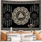 OSUNBD Viking Tapestry Meditation Runes Ancient Art Norse Mythology Flannel Tapestry Vegvisir Symbol Amulet Wall Hanging Art Hanging Decor Large Size 78.7”x59.1” for Bedroom Living Room Dorm
