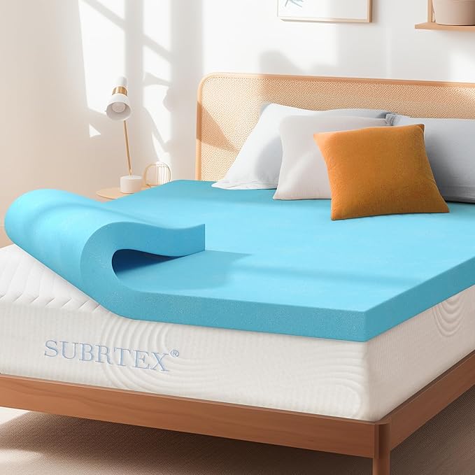 Subrtex Mattress Topper, Memory Foam Mattress Topper, Gel-Infused Memory Foam Topper for Side Stomach Sleepers, Breathable Bed Toppers (4 Inch, Full)