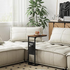 TUTOTAK C Shaped End Table, Side Table for Couch, Sofa Table with Storage Bag, TV Tray for Living Room, Bedroom, Brown TB01BB0822