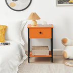 VECELO Nightstands Set of 2, Modern Bedside End Tables, Night Stands with Drawer and Storage Shelf for Living Room Bedroom, Industrial Metal Frame