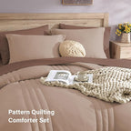 Monbix King Size Comforter Set - 7 Pieces Bed in a Bag King, Rust Pink Bedding Sets with Comforter, All Seasons Down Alternative Comforter Bed Set with Sheets, Pillowcases & Shams