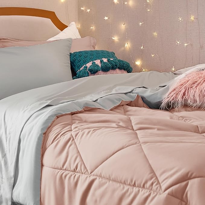 Bedsure Twin XL Comforter Set - 5 Pieces Reversible Blush Pink Bedding, Twin XL Size Bed Set for All Seasons, Bed in a Bag with Down Alternative Comforter, Sheets, Pillowcase & Sham