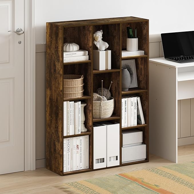 Furinno LUDER Book Shelf, 11-Cube Bookshelf, Reversible Bookcase, 9.4" x 29.1" x 41.7", for Living Room, Bedroom, Home Office, Amber Pine