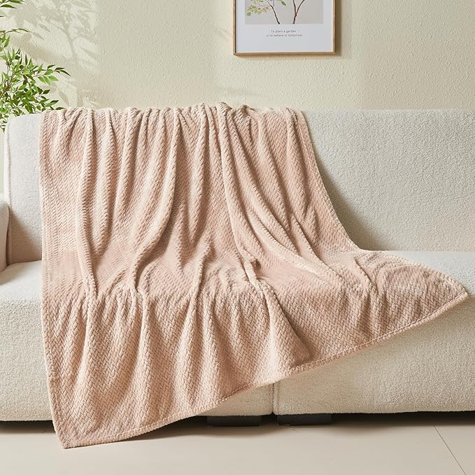 NEWCOSPLAY Super Soft Queen Blanket Taupe Premium Silky Flannel Fleece Leaves Pattern Lightweight Bed Blanket All Season Use (Taupe, Queen(90"x90"))