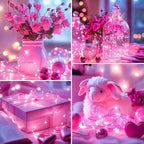 Minetom Fairy Lights Battery Operated, 5 Pack 7 FT 20 LED Fairy Lights with Timer, String Lights Battery Powered, Silver Wire Christmas Light for Bedroom Party Wedding Decorations, Pink