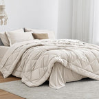 Love's cabin King Size Comforter Set Off White, 7 Pieces King Bed in a Bag, All Season Bedding Sets with 1 Comforter, 1 Flat Sheet, 1 Fitted Sheet, 2 Pillowcase and 2 Pillow Sham