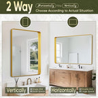Suidia Bathroom Mirror, 60" x 36" Wall Mirror Metal Framed, Bathroom Vanity Mirror for Living Room Bedroom Bathroom Entryway, Gold, Rounded Corner Style