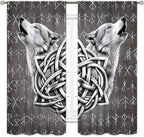 Viking Curtains, Gothic Nordic Wolf Celtic Rune Scandinavian Viking Runes Norse Mythology Aesthetic Retro Drapery for Bedroom Living Room Bathroom Window 2 Panel Set, 63"x63" Inch