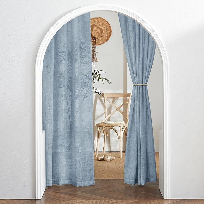 RYB HOME Flax Linen Blend Curtains 102 inches Long for Living Room, Semi Translucent Privacy Protection Light Filtering Decorative Drapes for Bedroom, W 52 x L 102 inches, Dusty Blue, 2 Panels