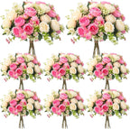 Geosar 8 Bundles Artificial Peonies Flowers Fake Silk Peony Bouquet Faux Peonies Flowers Bulk for Decoration Vase Floral Arrangements Wedding Party Table (Pink,Champagne)
