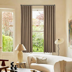 KangBang 63 Inch Blackout Curtains 2 Panel Sets, Double Sided Linen Thermal Drapes for Bedroom Kitchen, Back Tab Farmhouse Noise Reducing Small Window Curtains 2 PCs, Desert Biscuit, 52x63 Inch
