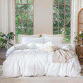 MooMee Bedding Duvet Cover Set 100% Washed Cotton Linen Like Textured Breathable Durable Soft Comfy (Solid Bright White, Twin 68"x90")