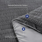 HYMOKEGE Dark Grey/Light Grey Queen Comforter Set Seersucker 7 Pieces, All Season Luxury Bed in a Bag Queen for Bedroom, Bedding Set with Comforter, Sheets, Pillowcases & Shams