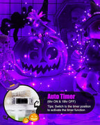 Halloween Fairy Lights Battery Operated, 10 Feet 120LEDs Firecracker String Lights Waterproof Silver Wire Starry Firefly Light for Bedroom Home Haunted House Indoor Outdoor Holiday Decorations, Purple