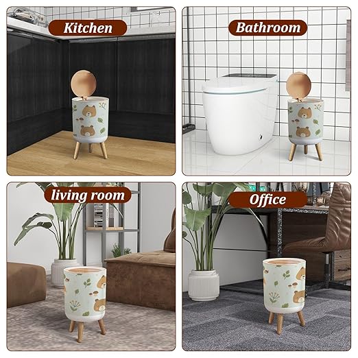 Small Trash Can with Lid Cute Summer Forest Animals Head Scandinavian Seamless Texture Garbage Bin Pet Proof Waste Basket for Kitchen Bathroom Office Bedroom Decorative 1.8 Gallon