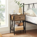 VECELO Nightstands Set of 2, Modern Bedside End Tables, Night Stands with Drawer and Storage Shelf for Living Room Bedroom, Industrial Metal Frame