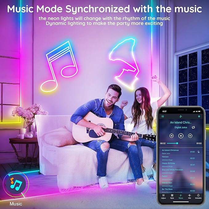 FBZ 20Ft Led Rope Lights, Flexible Neon Lights Control with App/Remote, Multiple Modes, IP65 Outdoor RGB Waterproof, Music Sync Gaming Light Strip for Bedroom Decor