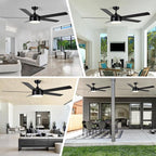 YUHAO 60 Inch Black Ceiling Fan with Light and Remote Control.Noiseless,Dimmable,3CCT,6 Speeds Reversible, DC Ceiling Fans for Indoor or Covered Outdoor