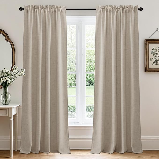 RYB HOME Natural Beige Linen Sheer Curtains 84 inches Long for Bedroom and Living Room, Weave Textured/Rod Pocket, Light Filtering Sheer Curtains and Drapes, W 52 x L 84 inches, 2 Panels Set