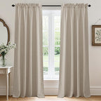 RYB HOME Natural Beige Linen Sheer Curtains 95 inches Long for Living Room and Dining Room, Weave Textured/Rod Pocket, Light Filtering Sheer Curtains and Drapes, W 52 x L 95 inches, 2 Panels Set