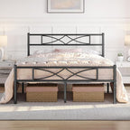 Yaheetech Metal Queen Platform Bed Frames Mattress Foundation with Storage/Curved Design Headboard/NO Box Spring Needed/Heavy-Duty Support/Easy Assembly, Queen, Black