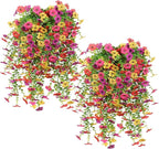 12 Pcs Artificial Hanging Mums Flowers Outdoor, Fake Hanging Spring Plants for Outdoor Planter Patio Front Door Window Box Decoration (12, Red, Purple, Rose Red, Yellow)