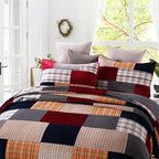 Secgo Imports Velvet King Size Comforter Set- Cotton & Velvet Quilt King Size Set, Red, Black bedspreads (96 * 108 Inch) with 2 Pillow Shams, Patchwork Reversible Lightweight Bedding