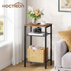 Hoctieon 3 Tier End Table, Telephone Table, Narrow Side Table with Storage, Nightstand for Small Spaces, Metal Frame, For Living Room, Bedroom, Sofa Couch, Hall, Easy Assembly, Rustic Brown