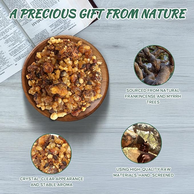 Frankincense and Myrrh Incense Gift Pack from Jerusalem – Hand-Harvested Traditional Resin for Prayer, Meditation, and Home Fragrance (5.3 oz)